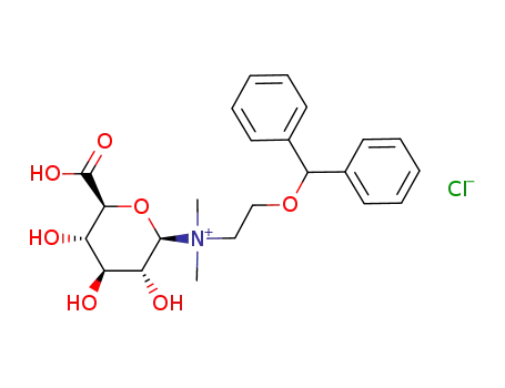 Molecular Structure of 145823-15-0 ((2-Benzhydryloxy-ethyl)-((2R,3R,4S,5S,6S)-6-carboxy-3,4,5-trihydroxy-tetrahydro-pyran-2-yl)-dimethyl-ammonium; chloride)