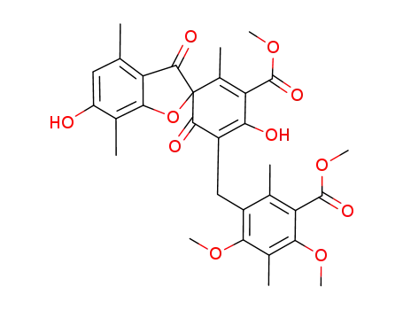 dihydroxy-4',6-(dimethoxy-2,4-methoxycarbonyl-5-dimethyl-3,6-benzyl)-3'-methoxycarbonyl-5'-trimethyl-4,6',7-spiro<benzofuran-2,3(H)-1'-cyclohexadiene-3',5'>dione-2',3