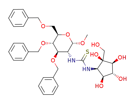 1-((2S,3R,4R,5S,6R)-4,5-Bis-benzyloxy-6-benzyloxymethyl-2-methoxy-tetrahydro-pyran-3-yl)-3-((1R,2S,3S,4R,5S)-2,3,4,5-tetrahydroxy-2-hydroxymethyl-cyclopentyl)-thiourea