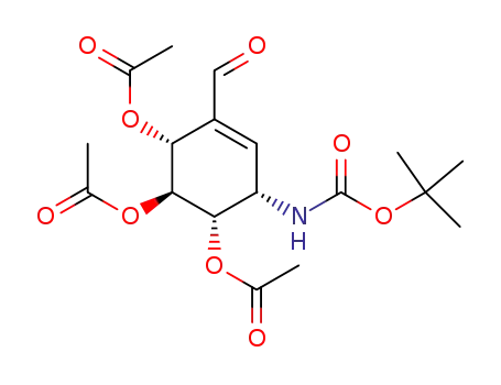 Molecular Structure of 223608-50-2 (N-(tert-butyloxycarbonyl)-4,5,6-tri-O-acetyl-valienamine-3-aldehyde)