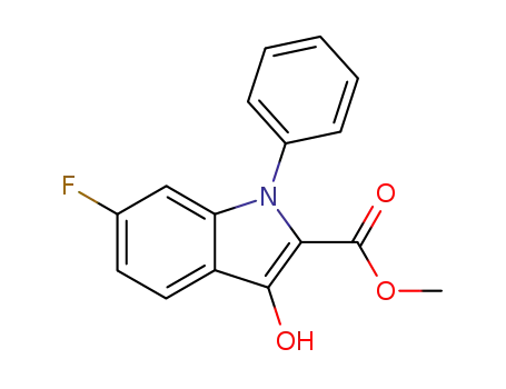 Molecular Structure of 180912-04-3 (6-Fluoro-3-hydroxy-1-phenyl-1H-indole-2-carboxylic acid methyl ester)