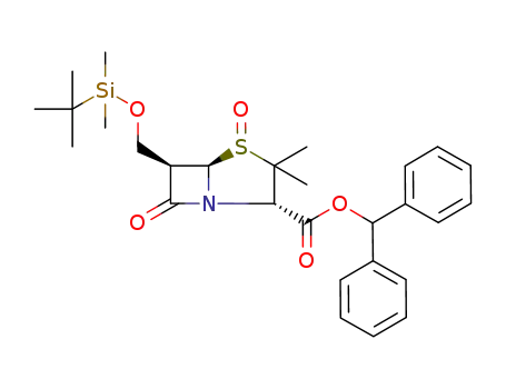 Molecular Structure of 229489-96-7 ((2S,5R,6R)-6-(tert-Butyl-dimethyl-silanyloxymethyl)-3,3-dimethyl-4,7-dioxo-4λ<sup>4</sup>-thia-1-aza-bicyclo[3.2.0]heptane-2-carboxylic acid benzhydryl ester)
