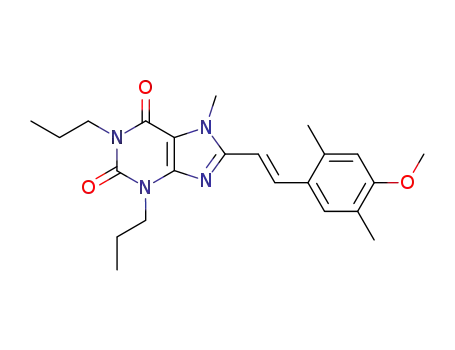 Molecular Structure of 151539-39-8 (8-[(E)-2-(4-methoxy-2,5-dimethyl-phenyl)ethenyl]-7-methyl-1,3-dipropyl -purine-2,6-dione)