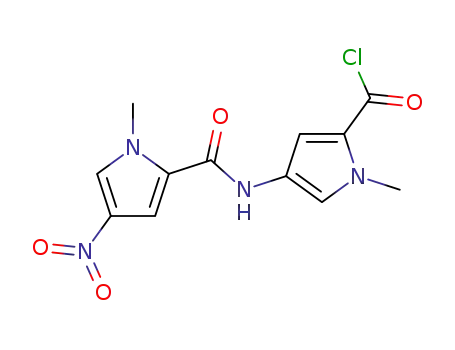 Molecular Structure of 188847-78-1 (1H-Pyrrole-2-carbonyl chloride,
1-methyl-4-[[(1-methyl-4-nitro-1H-pyrrol-2-yl)carbonyl]amino]-)
