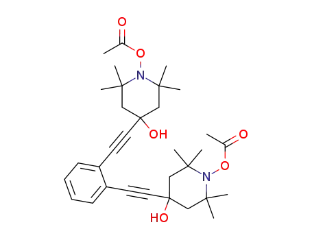 Molecular Structure of 198335-01-2 (Acetic acid 4-[2-(1-acetoxy-4-hydroxy-2,2,6,6-tetramethyl-piperidin-4-ylethynyl)-phenylethynyl]-4-hydroxy-2,2,6,6-tetramethyl-piperidin-1-yl ester)