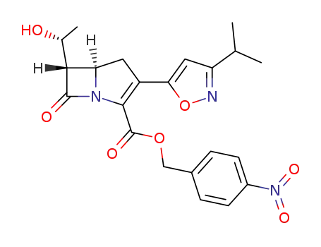 Molecular Structure of 1026821-85-1 ((5R,6S)-6-((R)-1-Hydroxy-ethyl)-3-(3-isopropyl-isoxazol-5-yl)-7-oxo-1-aza-bicyclo[3.2.0]hept-2-ene-2-carboxylic acid 4-nitro-benzyl ester)