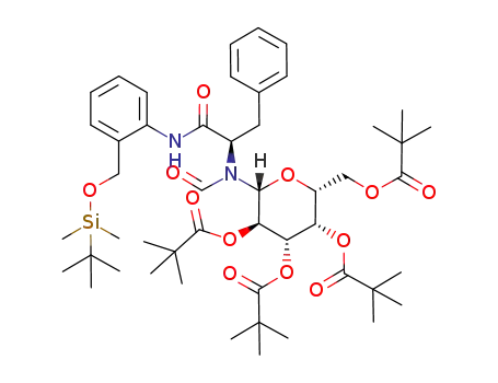 Molecular Structure of 219924-29-5 (2,2-Dimethyl-propionic acid (2R,3R,4S,5S,6R)-2-({(R)-1-[2-(tert-butyl-dimethyl-silanyloxymethyl)-phenylcarbamoyl]-2-phenyl-ethyl}-formyl-amino)-4,5-bis-(2,2-dimethyl-propionyloxy)-6-(2,2-dimethyl-propionyloxymethyl)-tetrahydro-pyran-3-yl ester)