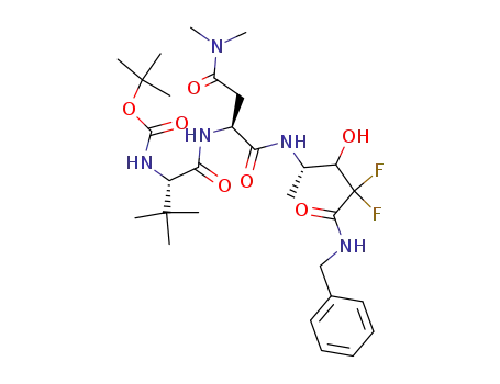 Molecular Structure of 198956-38-6 ({(S)-1-[(S)-1-((S)-3-Benzylcarbamoyl-3,3-difluoro-2-hydroxy-1-methyl-propylcarbamoyl)-2-dimethylcarbamoyl-ethylcarbamoyl]-2,2-dimethyl-propyl}-carbamic acid tert-butyl ester)