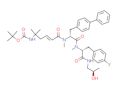 Molecular Structure of 1027896-29-2 ({(E)-4-[((R)-2-Biphenyl-4-yl-1-{[(R)-2-(4-fluoro-phenyl)-1-((R)-2-hydroxy-propylcarbamoyl)-ethyl]-methyl-carbamoyl}-ethyl)-methyl-carbamoyl]-1,1-dimethyl-but-3-enyl}-carbamic acid tert-butyl ester)