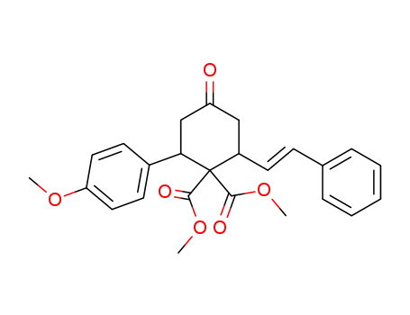 Molecular Structure of 41167-40-2 (2-(4-methoxy-phenyl)-4-oxo-6-styryl-cyclohexane-1,1-dicarboxylic acid dimethyl ester)