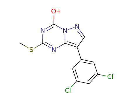 Molecular Structure of 278600-55-8 (8-(3,5-dichloro-phenyl)-2-methylsulfanyl-pyrazolo[1,5-<i>a</i>][1,3,5]triazin-4-ol)