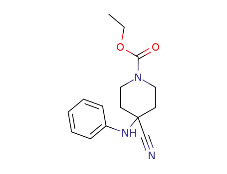 Molecular Structure of 84145-25-5 (ethyl 4-cyano-4-(phenylamino)piperidine-1-carboxylate)