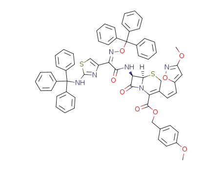 (6R,7R)-3-[(Z)-2-(3-Methoxy-isoxazol-5-yl)-vinyl]-8-oxo-7-{2-[2-(trityl-amino)-thiazol-4-yl]-2-[(Z)-trityloxyimino]-acetylamino}-5-thia-1-aza-bicyclo[4.2.0]oct-2-ene-2-carboxylic acid 4-methoxy-benzyl ester
