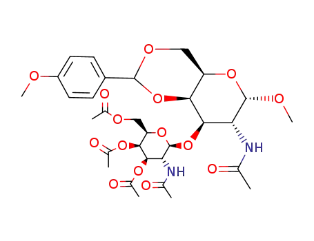 Acetic acid (2R,3R,4R,5R,6R)-3-acetoxy-2-acetoxymethyl-5-acetylamino-6-[(4aR,6S,7R,8R,8aR)-7-acetylamino-6-methoxy-2-(4-methoxy-phenyl)-hexahydro-pyrano[3,2-d][1,3]dioxin-8-yloxy]-tetrahydro-pyran-4-yl ester