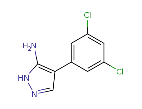 Molecular Structure of 278600-51-4 (4-(3,5-dichloro-phenyl)-2<i>H</i>-pyrazol-3-ylamine)