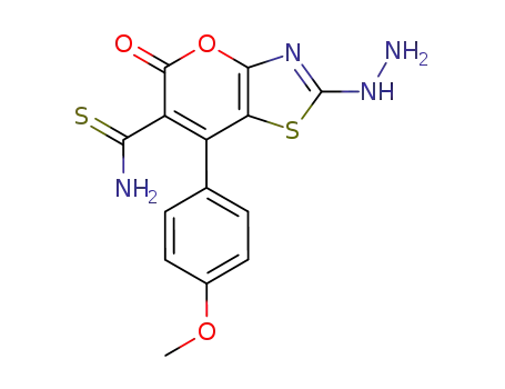 2-hydrazino-7-(4-methoxy-phenyl)-5-oxo-5<i>H</i>-pyrano[2,3-<i>d</i>]thiazole-6-carbothioic acid amide