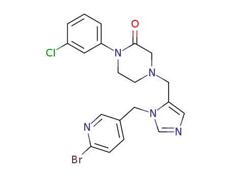 Molecular Structure of 476494-01-6 (Piperazinone,
4-[[1-[(6-bromo-3-pyridinyl)methyl]-1H-imidazol-5-yl]methyl]-1-(3-chloro
phenyl)-)