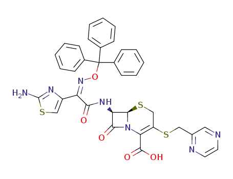 Molecular Structure of 163009-31-2 (7β-[(Z)-2-(2-aminothiazol-4-yl)-2-(trityloxyimino)acetamido]-3-[(pyrazin-2-yl)methylthio]-3-cephem-4-carboxylic acid)