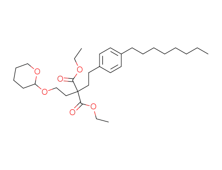 Molecular Structure of 1026240-85-6 (2-[2-(4-octyl-phenyl)-ethyl]-2-[2-(tetrahydro-pyran-2-yloxy)-ethyl]-malonic acid diethyl ester)