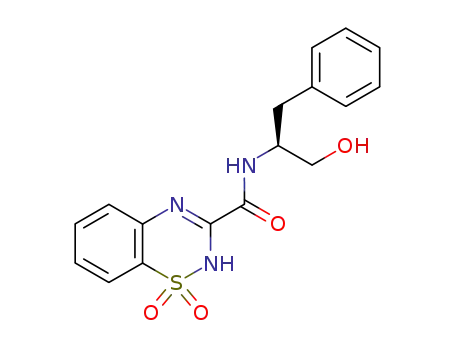Molecular Structure of 1025949-20-5 (1,1-Dioxo-1,2-dihydro-1λ<sup>6</sup>-benzo[1,2,4]thiadiazine-3-carboxylic acid ((S)-1-hydroxymethyl-2-phenyl-ethyl)-amide)