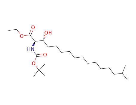 Molecular Structure of 212838-97-6 (Hexadecanoic acid,
2-[[(1,1-dimethylethoxy)carbonyl]amino]-3-hydroxy-15-methyl-, ethyl
ester, (2R,3R)-)