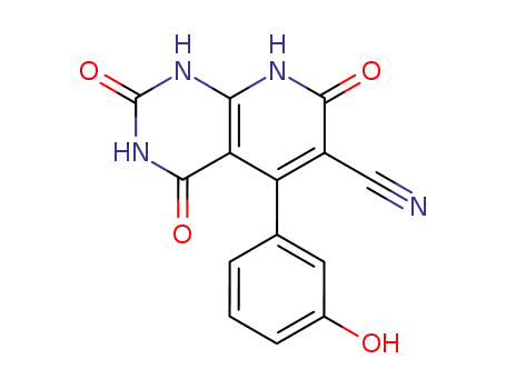 Molecular Structure of 487062-16-8 (Pyrido[2,3-d]pyrimidine-6-carbonitrile,
1,2,3,4,7,8-hexahydro-5-(3-hydroxyphenyl)-2,4,7-trioxo-)