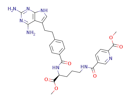 5-(4-{4-[2-(2,4-diamino-7<i>H</i>-pyrrolo[2,3-<i>d</i>]pyrimidin-5-yl)-ethyl]-benzoylamino}-4-methoxycarbonyl-butylcarbamoyl)-pyridine-2-carboxylic acid methyl ester