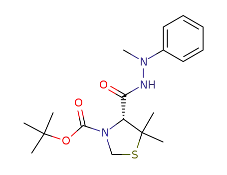 Molecular Structure of 858780-76-4 (5,5-dimethyl-4-(<i>N</i>'-methyl-<i>N</i>'-phenyl-hydrazinocarbonyl)-thiazolidine-3-carboxylic acid <i>tert</i>-butyl ester)