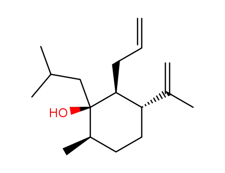 Molecular Structure of 630115-36-5 (Cyclohexanol,
6-methyl-3-(1-methylethenyl)-1-(2-methylpropyl)-2-(2-propenyl)-,
(1R,2S,3R,6R)-)