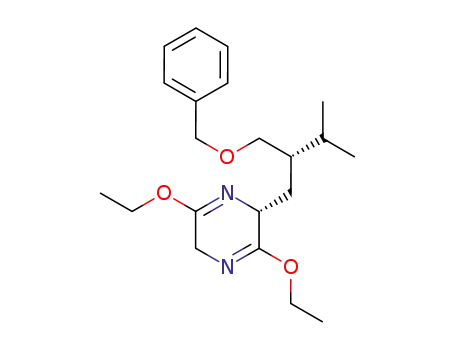 Molecular Structure of 173007-37-9 (Pyrazine,
3,6-diethoxy-2,5-dihydro-2-[(2S)-3-methyl-2-[(phenylmethoxy)methyl]but
yl]-, (2R)-)