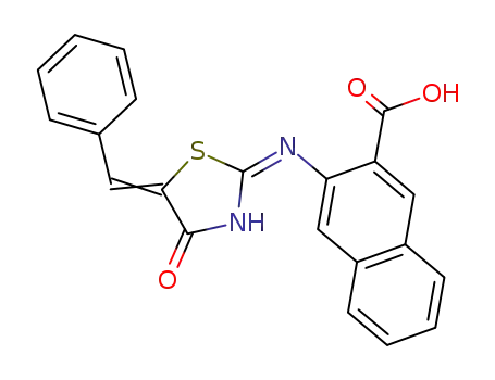 Molecular Structure of 521973-35-3 (3-(5-benzylidene-4-oxo-thiazolidin-2-ylideneamino)naphthalene-2-carboxylic acid)