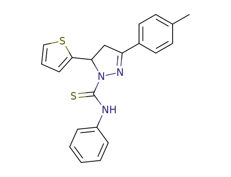 Molecular Structure of 37865-31-9 (1H-Pyrazole-1-carbothioamide,
4,5-dihydro-3-(4-methylphenyl)-N-phenyl-5-(2-thienyl)-)