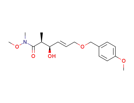 Molecular Structure of 842125-06-8 (4-Hexenamide,
3-hydroxy-N-methoxy-6-[(4-methoxyphenyl)methoxy]-N,2-dimethyl-,
(2S,3R,4E)-)