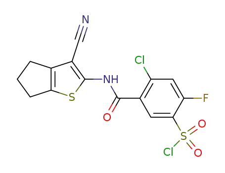 4-chloro-5-(3-cyano-5,6-dihydro-4<i>H</i>-cyclopenta[<i>b</i>]thiophen-2-ylcarbamoyl)-2-fluoro-benzenesulfonyl chloride