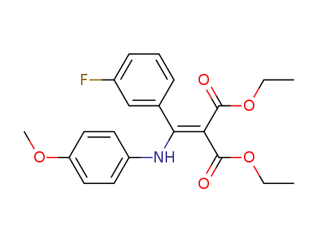 Molecular Structure of 828264-14-8 (Propanedioic acid,
[(3-fluorophenyl)[(4-methoxyphenyl)amino]methylene]-, diethyl ester)