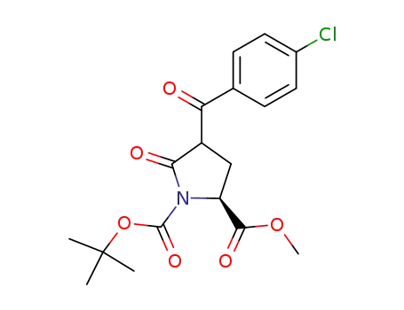 Molecular Structure of 827019-25-0 (1,2-Pyrrolidinedicarboxylic acid, 4-(4-chlorobenzoyl)-5-oxo-,
1-(1,1-dimethylethyl) 2-methyl ester, (2S)-)