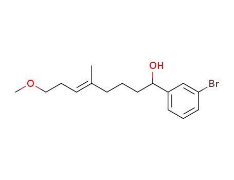 Molecular Structure of 851118-60-0 (Benzenemethanol, 3-bromo-a-[(4E)-7-methoxy-4-methyl-4-heptenyl]-)