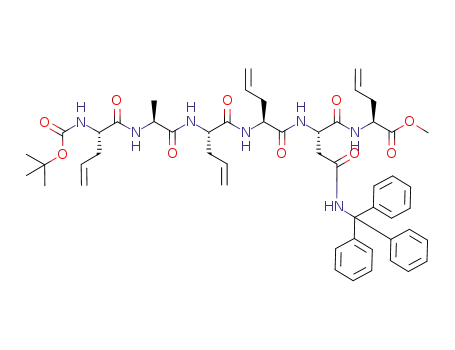 Molecular Structure of 847145-84-0 ((S)-2-[(S)-2-((S)-2-{(S)-2-[(S)-2-((S)-2-tert-Butoxycarbonylamino-pent-4-enoylamino)-propionylamino]-pent-4-enoylamino}-pent-4-enoylamino)-3-(trityl-carbamoyl)-propionylamino]-pent-4-enoic acid methyl ester)