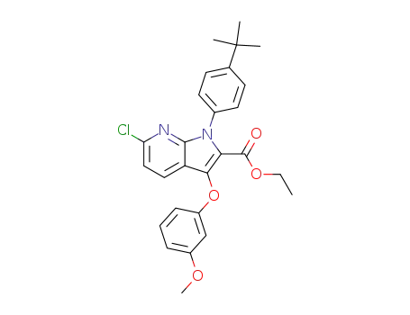 Molecular Structure of 911843-66-8 (1H-Pyrrolo[2,3-b]pyridine-2-carboxylic acid,
6-chloro-1-[4-(1,1-dimethylethyl)phenyl]-3-(3-methoxyphenoxy)-, ethyl
ester)