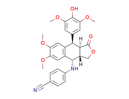 Molecular Structure of 138355-96-1 (4-[[(3aS,4S,9R,9aR)-9-(4-hydroxy-3,5-dimethoxy-phenyl)-6,7-dimethoxy-1-oxo-3a,4,9,9a-tetrahydro-3H-benzo[f]isobenzofuran-4-yl]amino]benzonitrile)
