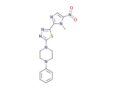 Molecular Structure of 24033-33-8 (Piperazine,
1-[5-(1-methyl-5-nitro-1H-imidazol-2-yl)-1,3,4-thiadiazol-2-yl]-4-phenyl-)
