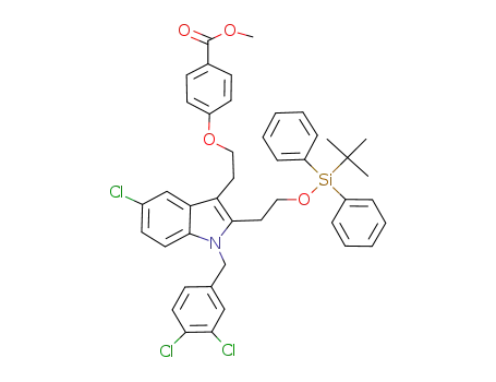 Molecular Structure of 1026097-42-6 (methyl 4-(2-{5-chloro-1-(3,4-dichlorobenzyl)-2-[2-(2,2-dimethyl-1,1-diphenylpropoxy)ethyl]-1H-indol-3-yl}ethoxy)benzoate)