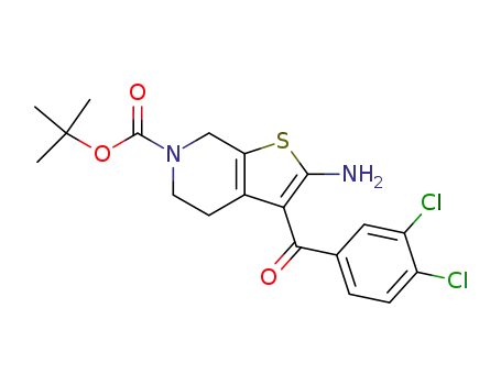 Molecular Structure of 914644-04-5 (Thieno[2,3-c]pyridine-6(5H)-carboxylic acid,
2-amino-3-(3,4-dichlorobenzoyl)-4,7-dihydro-, 1,1-dimethylethyl ester)