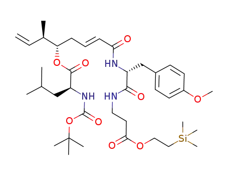 Molecular Structure of 916452-50-1 ((1S,2R)-1-(3-{(1R)-2-(4-methoxyphenyl)-1-[2-(2-trimethylsilanylethoxycarbonyl)ethylcarbamoyl]ethylcarbamoyl}allyl)-2-(methyl)but-3-enyl (2S)-2-tert-butoxycarbonylamino-4-methylpentanoate)