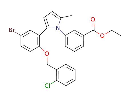 Molecular Structure of 632626-65-4 (Benzoic acid,
3-[2-[5-bromo-2-[(2-chlorophenyl)methoxy]phenyl]-5-methyl-1H-pyrrol-1-
yl]-, ethyl ester)