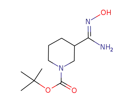 Molecular Structure of 479080-28-9 (1-TERT-BUTYLOXYCARBONYL-3-(N-HYDROXYCARBAMIMIDOYL)PIPERIDINE)