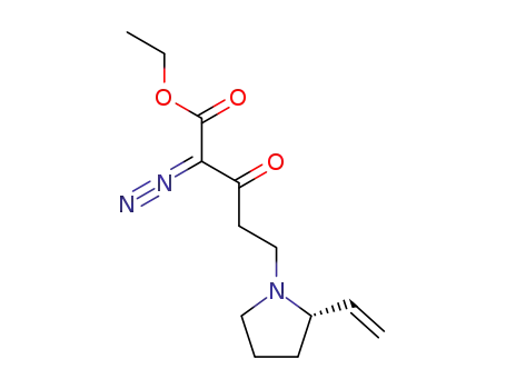 Molecular Structure of 880634-58-2 (1-Pyrrolidinepentanoic acid, a-diazo-2-ethenyl-b-oxo-, ethyl ester, (2S)-)