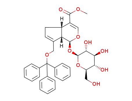 Molecular Structure of 265096-97-7 ((1S,4aS,7aS)-1-((2S,3R,4S,5S,6R)-3,4,5-Trihydroxy-6-hydroxymethyl-tetrahydro-pyran-2-yloxy)-7-trityloxymethyl-1,4a,5,7a-tetrahydro-cyclopenta[c]pyran-4-carboxylic acid methyl ester)