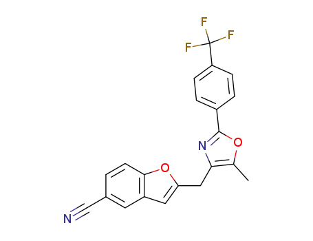 Molecular Structure of 1026305-89-4 (2-[5-methyl-2-(4-trifluoromethyl-phenyl)-oxazol-4-ylmethyl]-benzofuran-5-carbonitrile)