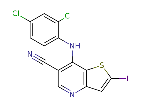 Molecular Structure of 700845-41-6 (Thieno[3,2-b]pyridine-6-carbonitrile,
7-[(2,4-dichlorophenyl)amino]-2-iodo-)